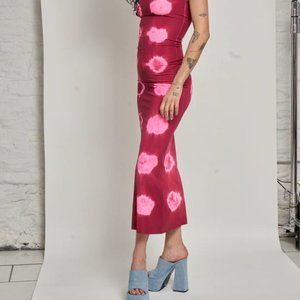 SOLD OUT EVERYWHERE Dana Foley Tie Dye Tube Dress in Burgundy and Orange